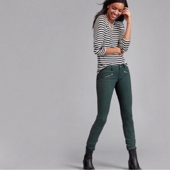 Cabi 2 Hunter Green Moto Zip Skinny Jeans Style 3388 - Picture 2 of 8